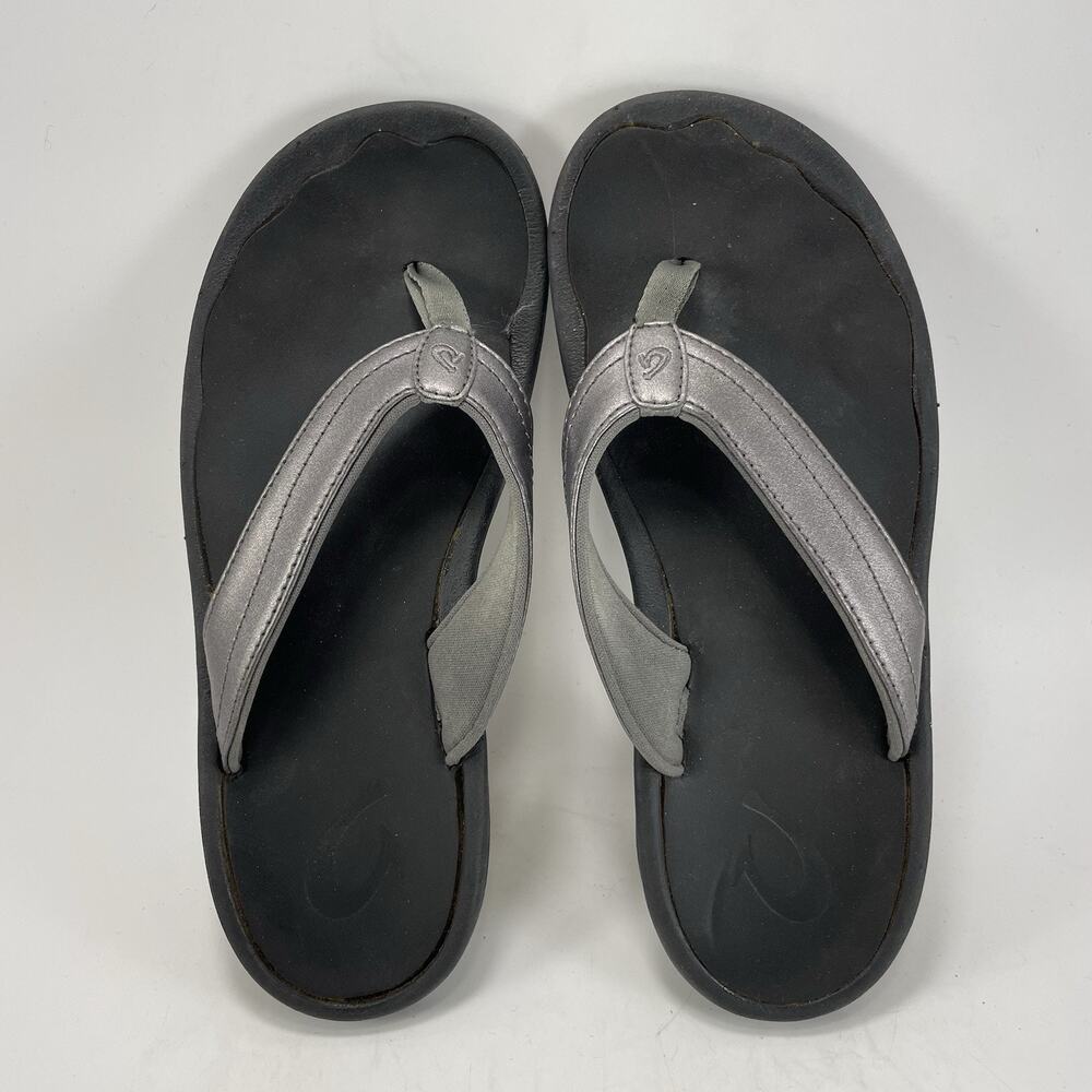 Olukai Ohana Womens Size 7 Black Gray Flip Flop Sandals Comfort Beach Hawaiian - Picture 5 of 9